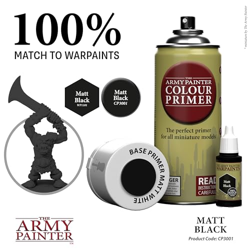 The Army Painter, Colour Primer Matt Black, 400 ml spray acrilico | Primer nero opaco per dipingere miniature Warhammer e Dungeons and Dragons - color: Matt Black