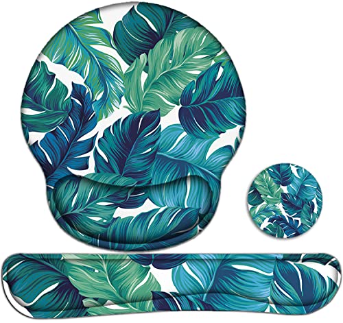 Lateefah Ergonomic Mouse Pad with Wrist Rest and Keyboard Wrist Rest Set | Non-Slip Memory Foam Wrist Rest for Computer Keyboard, Easy Typing, Pain Relief, Mousepad Wrist Support for Home Office Game - color: Leaf