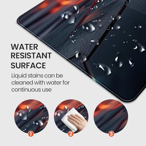Large Gaming Mouse Pad, Abstract Geometric Orange and Blue Pattern, Extended 35.4 x 15.7 Inches, Non-Slip Rubber Base, Stitched Edges, XXL Desk Mat - color: With Abstract Geometric Design