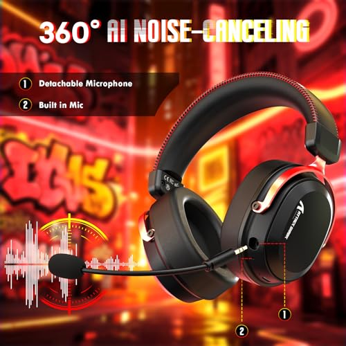 ATTACK SHARK L30Pro Wireless Gaming Headset with 2.4Ghz/BT/Wired, Long Battery Life with Detachable Microphone 7.1 Surround Sound Ultra-Low Latency for PC/PS5/Xbox/Switch/Mobile Black&Red - color: Black/Red