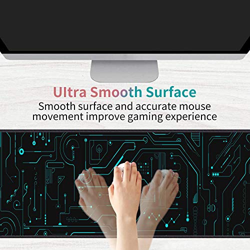 Desk Pad Mat Gaming Mouse Pads with Coasters Set, Stitched Edges Design Mouse Pad XXL Large Mouse Pad for Laptop Computers Circuit Board Pattern Desk Writing Mat for Office & Home 31.5"x 11.8" - color: Circuit Board Pattern
