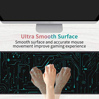 Desk Pad Mat Gaming Mouse Pads with Coasters Set, Stitched Edges Design Mouse Pad XXL Large Mouse Pad for Laptop Computers Circuit Board Pattern Desk Writing Mat for Office & Home 31.5"x 11.8" - color: Circuit Board Pattern