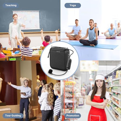 Voice Amplifier with Bluetooth, Portable Speaker with Microphone | Wireless Microphone Headset Speaker for Teacher, Mini Megaphone Sound Amplifier for Classroom, Tour Guides, Speaking - color: Black - 10W