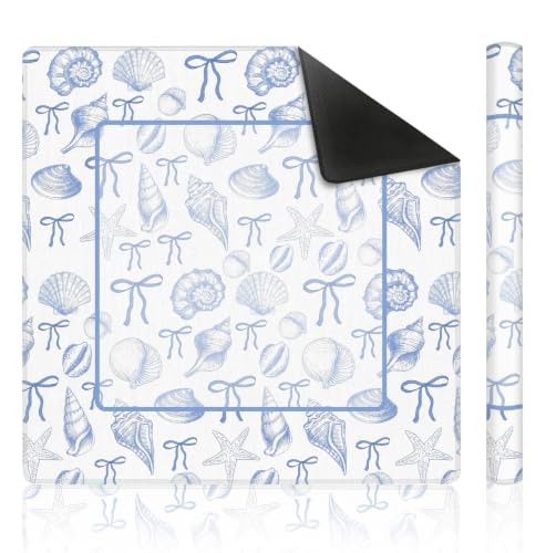 Coquette Blue Bow Coastal Beach Mahjong Mat 31.5 x 31.5 Inch, Girly Summer Preppy Beach Non-Slip Noise Reduction Mahjong Table Mat for American Mah Jong Poker Card Board Games Dominoes - color: Blue Bow