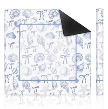 Coquette Blue Bow Coastal Beach Mahjong Mat 31.5 x 31.5 Inch, Girly Summer Preppy Beach Non-Slip Noise Reduction Mahjong Table Mat for American Mah Jong Poker Card Board Games Dominoes - color: Blue Bow