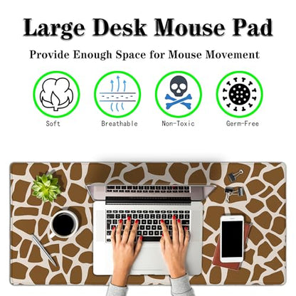 Office Desk Mat Yellow, Large Mouse Pads Gaming, Waterproof Non-Slip Rubber Base, 35.4" X 15.7" for Work/Game/Office/Home Cartoon Spots Fur Animal Africa - color: Giraffe Skin