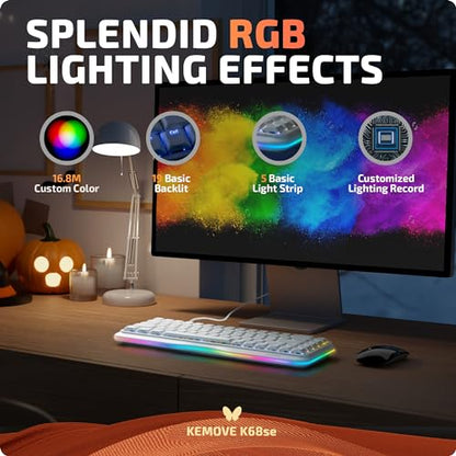 KEMOVE 60% Gaming Mechanical Keyboard RGB Backlit,Ultra-Compact 68 Key Keyboard,White (White, Wired)