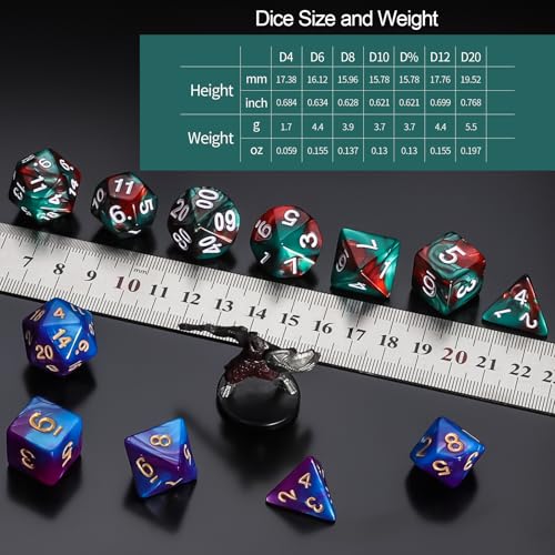 QMay DND Dice Sets - 6 X 7 Polyhedral Dice (42pcs) with 6 Drawstring Bags for Dungeons and Dragons, RPG, MTG,Role Playing Table Game - color: 6 Sets-42pcs