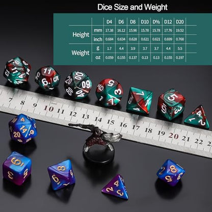 QMay DND Dice Sets - 6 X 7 Polyhedral Dice (42pcs) with 6 Drawstring Bags for Dungeons and Dragons, RPG, MTG,Role Playing Table Game - color: 6 Sets-42pcs