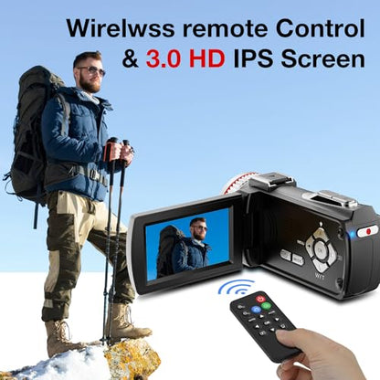 Digital Video Camera Camcorder 4K, 64MP UHD Vlogging Dual Camera for YouTube, 21X Digital Zoom HD Screen Vlog Camera with External Microphone, Stabilizer, Remote, 2 Batteries, Remote, Memory Card
