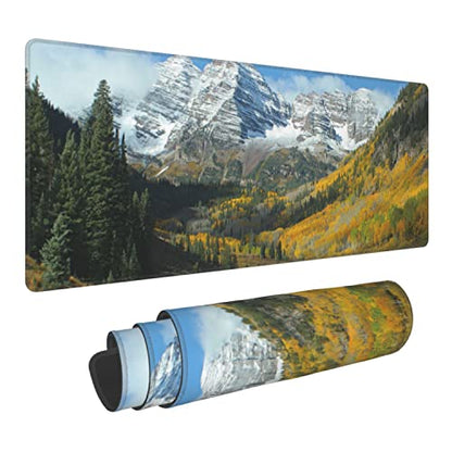 Maroon Bells Peaks and Golden Aspens Extended Gaming Mouse Pad Large Desk Mat with Non-Slip Rubber Base and Stitched Edges,Keyboard Mouse Mat Desk Pad for Work,Game,Office,Home 35.4 * 15.7 Inch - color: Maroon Bells