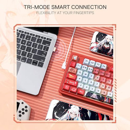 Redragon K673 PRO Wireless 81-Key RGB Gasket Gaming Keyboard, Scroll Knob | Multi-Function Control Wheel, 0-Delay Tri-Mode, Cushioned 5-Layer Noise Dampening for Creamy Thocky Sound, Compact 80% Size - color: Flaming Red (Anime Version), size: 81 Keys + N