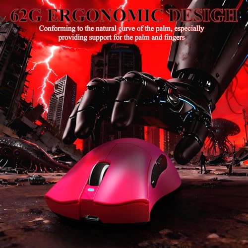 MAMBASNAKE ATTACK SHARK V3 PRO 62g Superlight Wireless Gaming Mouse,RGB Magnetic Charging Dock,BK52820 Tri-Mode BT/2.4G Wireless/Wired Mouse,25000DPI,500mAh,5 Programmable Buttons for Pc/Mac,Berry Red - color: Berry Red