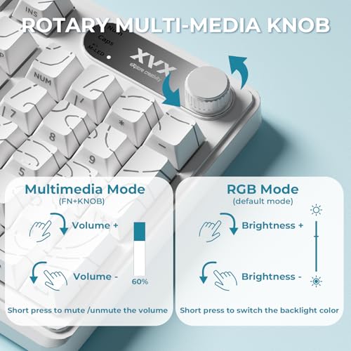 OHY XVX Wireless Keyboard,99Keys Quiet Typing Membrane Gaming Keyboard with Logo Display & Knob, RGB Backlit, USB C Rechargeable, 94 Keys PBT Keycap for Windows PC, Mac, Linux-White