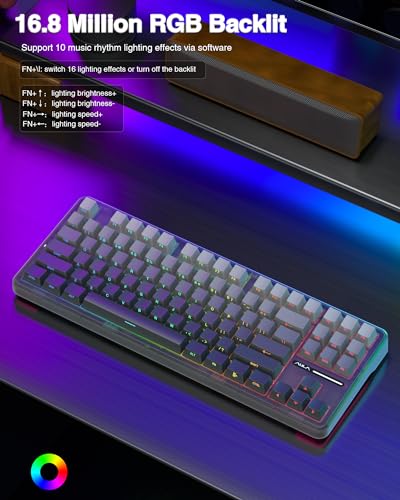 AULA F87 Pro Wireless Mechanical Keyboard,Tri-Mode BT5.0/2.4GHz/USB-C Hot Swappable Custom Keyboard,Pre-lubed Switches,Side Printed PBT Keycaps,75% TKL RGB Backlit Gaming Keyboards - color: F87Pro-Black