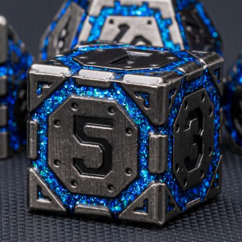 DND Metal Dice Set, Polyhedral Dice Set for RPG D&D Dice with Cracks Dungeons and Dragons Dice Set for RPG TTRPG D&D Die with Gift Case(Antique Nickel Blue) - color: Antique Nickel Blue-1