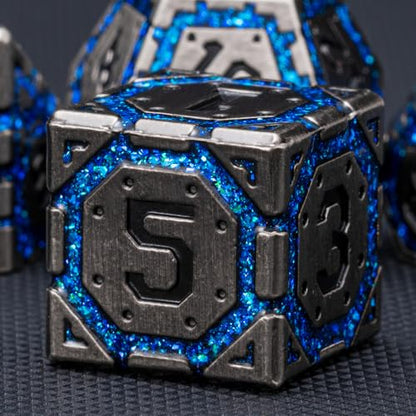 DND Metal Dice Set, Polyhedral Dice Set for RPG D&D Dice with Cracks Dungeons and Dragons Dice Set for RPG TTRPG D&D Die with Gift Case(Antique Nickel Blue) - color: Antique Nickel Blue-1