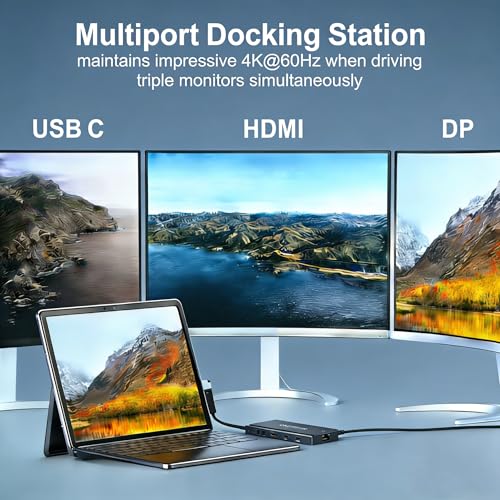 USB C Laptop Docking Station 3 Monitors with DisplayPort 4K@120Hz HDMI 4K@60Hz USBC 4K@60Hz, 12 in 1 Thunderbolt Hub with USB A 3.0, USB C 3.2, Ethernet, SD, TF, PD 100W - size: DP+USBC+HDMI