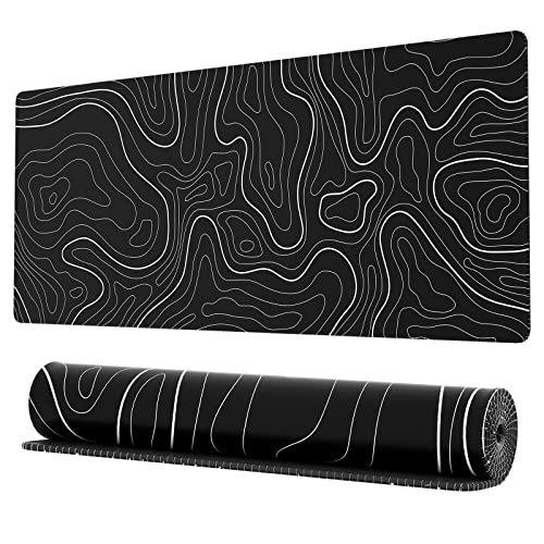 Ovenbird Extra Large Mouse Pad, Extended Topographic Map Gaming Mousepad with Non-Slip Base & Stitched Edges, 35.4" x 15.7", Black - color: Black Topo, size: Extended X-Large