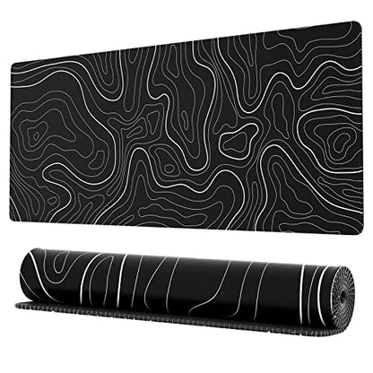 Ovenbird Extra Large Mouse Pad, Extended Topographic Map Gaming Mousepad with Non-Slip Base & Stitched Edges, 35.4" x 15.7", Black - color: Black Topo, size: Extended X-Large