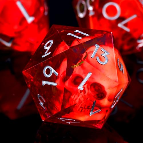 Froggod Blood Moss & Skull DND Dice Set with Gift Box for DND RPG, 7Pcs | Blood resin DND role playing dice with moss skull design and sharp edges for MTG, tabletop games and collectors - color: Blood