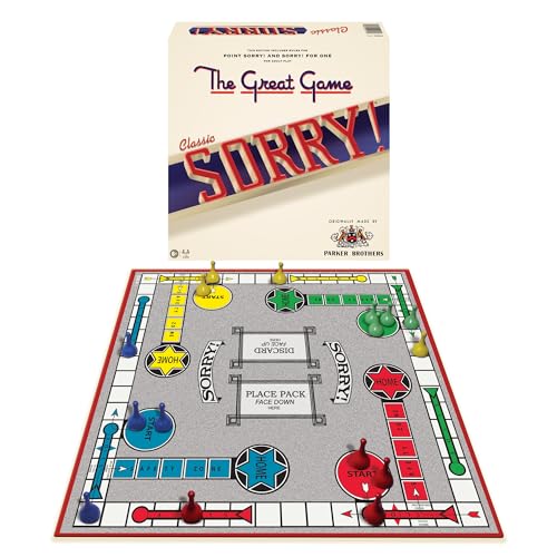Classic Sorry Board Game with Retro Artwork by Winning Moves Games USA | Family Favorite for Over 100 Years, 1-4 Players, Ages 6+, Retro Components