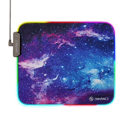 ENHANCE Small Mouse Pad with LED Lighting (13.3 X 10.8 inches) - Gaming Mouse Pad Desk Mat with 7 Color Options, 3 Lighting Effects, Smart Control Button, Non-Slip Rubber Grip - Galaxy - color: Galaxy and Purple