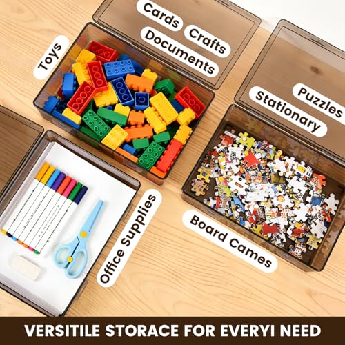 Board Game Storage, 3 Pack Stackable Board Game Storage Box with Snap Tight Latch Lid, Plastic Case Bin for Games Puzzle Magazine A4 Paper Craft Hobby (Black) - color: Translucent Black