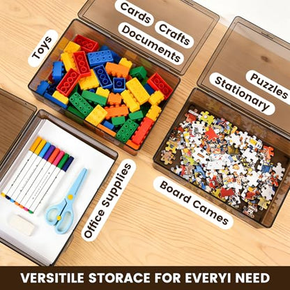 Board Game Storage, 3 Pack Stackable Board Game Storage Box with Snap Tight Latch Lid, Plastic Case Bin for Games Puzzle Magazine A4 Paper Craft Hobby (Black) - color: Translucent Black