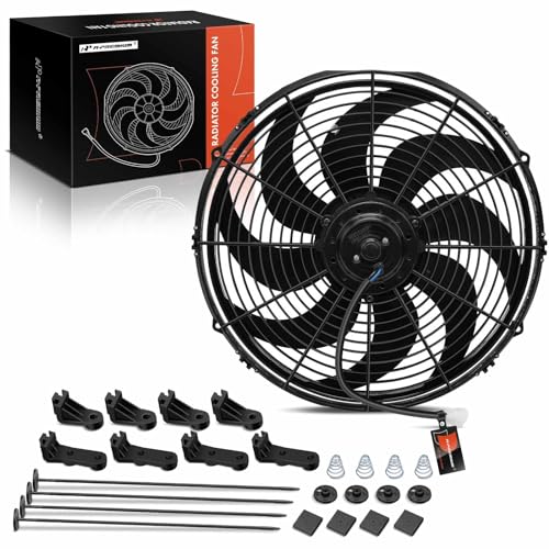A-Premium 16'' 16 inch Slim Universal Electric Cooling Fan Assembly | 2300 m3/h, 12V 120W Pull Fan with Mount Kit - style: 16 inch