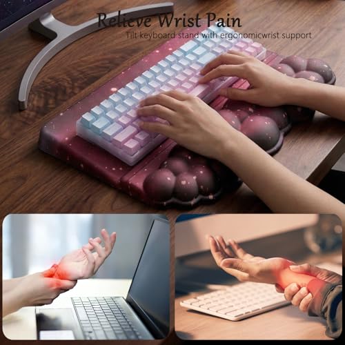 Computer Keyboard Stand Pad with Wrist Rest Dark Pink Cloud Keyboard Pad Support with Comfortable Black Galaxy Stars Wrist Pad Cute Girl Ergonomic Tilted Keyboard Riser Holder for Desktop Office Home - color: Cloud Black Pink