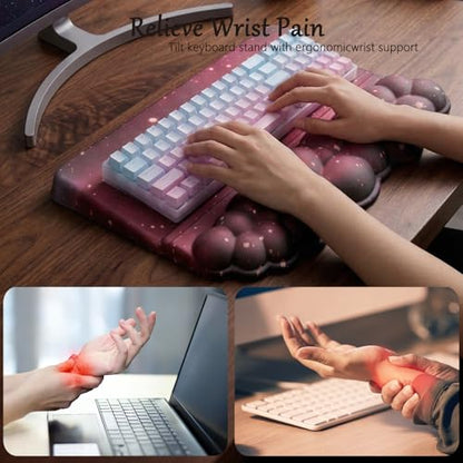 Computer Keyboard Stand Pad with Wrist Rest Dark Pink Cloud Keyboard Pad Support with Comfortable Black Galaxy Stars Wrist Pad Cute Girl Ergonomic Tilted Keyboard Riser Holder for Desktop Office Home - color: Cloud Black Pink