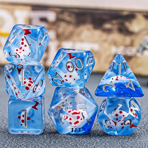 Resin D&D Dice Set, Polyhedral Dice for Dungeons and Dragons Role Playing Games (D20, D12, D10, D8, D6, D4) (Red Fish) - color: Red Fish
