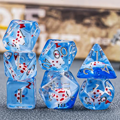 Resin D&D Dice Set, Polyhedral Dice for Dungeons and Dragons Role Playing Games (D20, D12, D10, D8, D6, D4) (Red Fish) - color: Red Fish