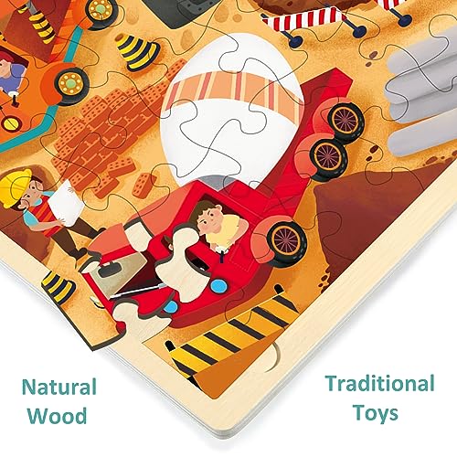 48 Piece Puzzles for Kids Ages 4-8, Each Piece is Unique, Construction Site Wooden Jigsaw Puzzle for 3 4 5 Year Old Toddlers Boys and Girls with Puzzle Tray - style: 48 Piece