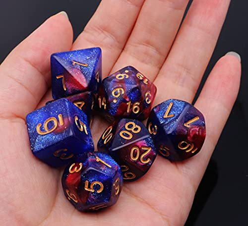 Blue Mix Red DND Glitter Dice Set for Dungeon and Dragons Warhammer D&D RPG Role Playing Games Board Game Polyhedral Dice - color: Red Mixed Blue+glitter
