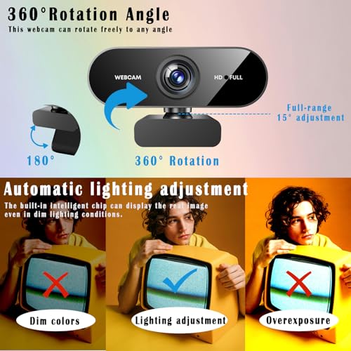 1080P Webcam for PC/Laptop, USB Webcam with Microphone, Noise Cancellation, Support Beauty, Plug & Play with Auto Light Correction for Video Calls, Live Streaming Gaming & Online Meetings - size: 1080P