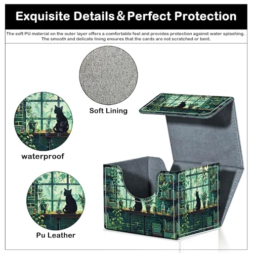 Card Deck Box for MTG Trading Cards with Magnetic Closure,Premium Card Storage Box Case Cover for TCG CCG Magic Cards,Rainy Night Cat - color: Rainy Night Cat