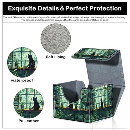 Card Deck Box for MTG Trading Cards with Magnetic Closure,Premium Card Storage Box Case Cover for TCG CCG Magic Cards,Rainy Night Cat - color: Rainy Night Cat