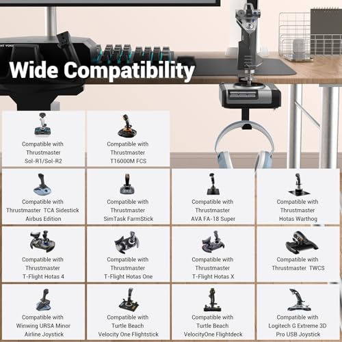 SILVIP Flight Hotas Desk Mount - Flight Simulator Joystick/Throttle/Hotas Mount Clamp with Headphone Holder Compatible with Thrustmaster, Logitech, Turtle Beach & Winwing Flight Sim Hotas, Black