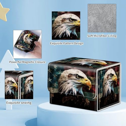 for MTG Commander Deck Box,Card Deck Box for Trading Yugioh MTG,Fits 100 Double Sleeved Cards,PU Leather Strong Magnet Case for Magic Commander TCG CCG,American Flag Eagle - color: American Flag Eagle