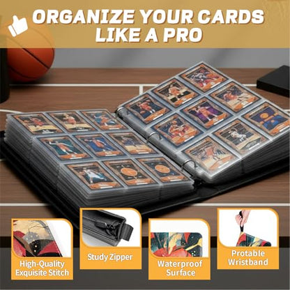 Basketball Card Binder with Sleeves, 9-Pocket Portable Card Protectors Album Holder Book with Zipper, Fits 900 Cards with 50 Removable Sleeves, Basketball Cards Display Storage Carrying Case -02 - color: Basketball-02
