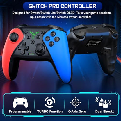 Wireless Switch Controller for Switch/Lite/OLED/Swicth 2 Controller, Switch Controller Joysticks Work with iOS/Android/PC-Switch 2 Pro TURBO Controller with Wake-up Programmable (Upgraded Vision)
