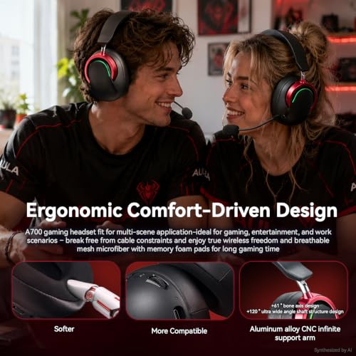 Wireless Gaming Headset with Mic Over Ear Headphones for PC,Xbox,PS5,Switch | 7.1 Surround Sound,50mm Drivers,Aluminum Frame,Noise Cancelling,RGB,Soft Ear Pads,Multi Platform Headset for Laptop Phone Mac