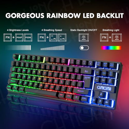 CHONCHOW Wireless Gaming Keyboard and Mouse Combo, Rechargeable 87 Key LED Light Up Keyboard Ergonomic Gaming Mouse, Backlit Wireless Mouse and Keyboard for Xbox PS4 PS4 PC Laptop
