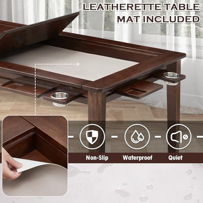 63"x39" Board Game Table with Removable Top Solid Wood Dining/Gaming Table | Gaming Table for 4-6 Players with Play Mat, 6 Detachable Cup Holders & 6 Hobby Trays (Black Walnut) - color: Black Walnut