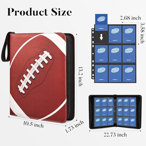 Fabmaker 9 Pocket Card Binder, PU Cover Trading Card Binder Holds 756 Cards | Premium 3 Ring Zipper Card Binder, Portable Baseball Card Binder, Collection Album for Game & Sport Cards, Football Style - color: Football Style