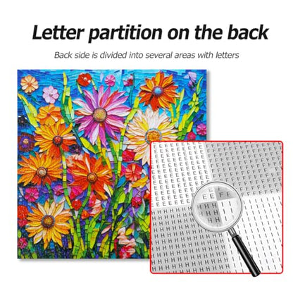 Bgraamiens-Mosaic Art Flowers-1000 Pieces Puzzle for Adults, Stained Glass Jigsaw with Flowers, Impossible Puzzle Color Challenge Hard Puzzles for Adults - color: Mosaic Art Flowers
