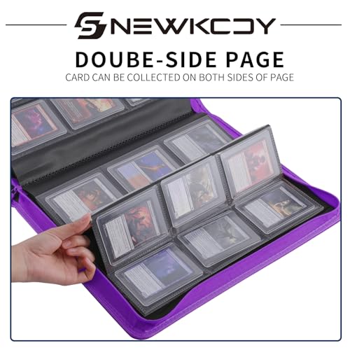 Snekdy Top loader Binder, 9 Pockets Top Loader，Holds 360 Top Loaders cards, Card binder with Sleeves for card in 3 x 4 inches color smooth Zipper PU Leather (Purple) - color: Purple