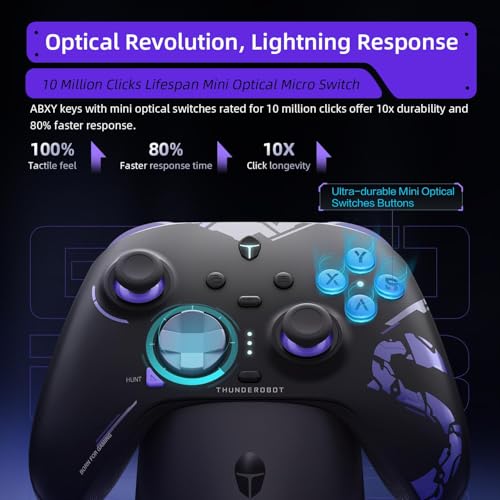 Thunderobot G80 1000HZ Wireless Gaming Controller for NS/PC/iOS/Android with Charging Dock,Hall-effect Adjustable Joystick,Dual-Mode Force-Switch Triggers,Optical Micro Switches,RGB Backlight (Black) - color: Black